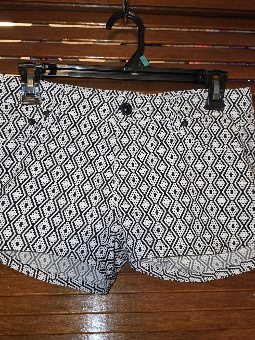 Hurley Black & White Geometric Print Jean Shorts